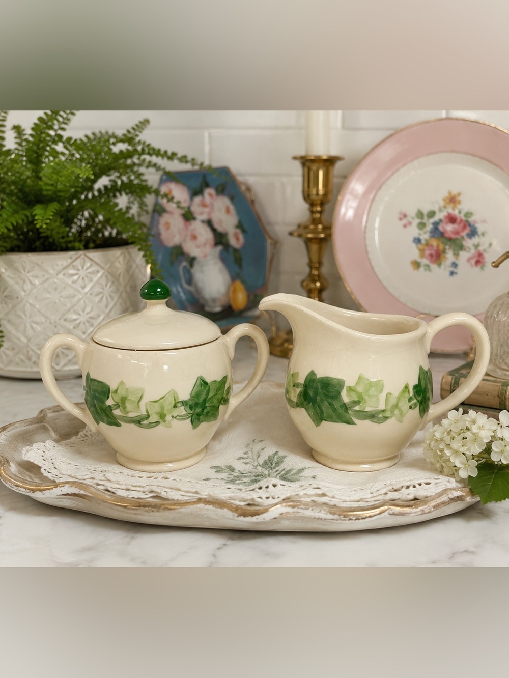 Vintage Franciscan Ivy Creamer and Sugar Set